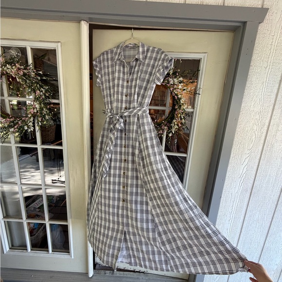 Calvin Klein Beige and Black Plaid Tie-Waist Shirt Dress - Picture 4 of 5